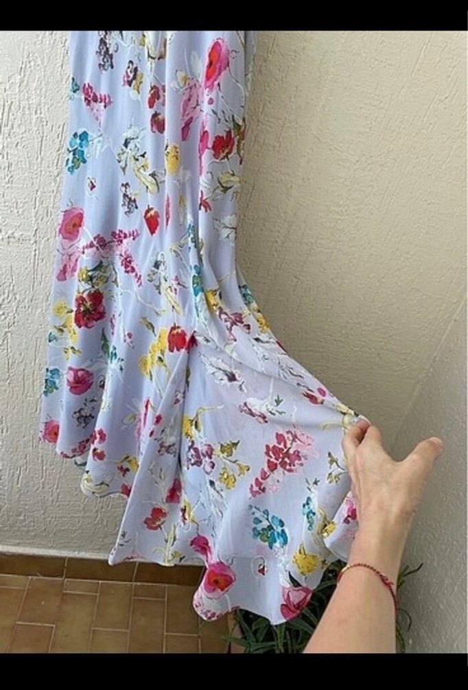 Çiçek Desenli V Yaka Uzun Bohem Elbise - Görsel 3