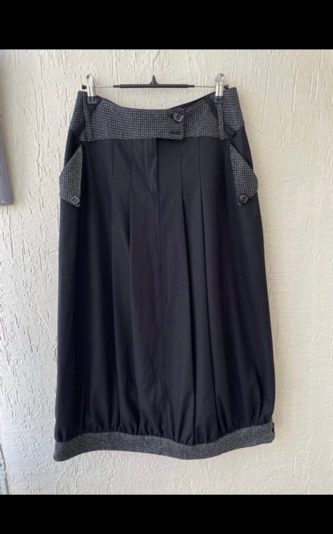 Gri Kemer Detaylı Uzun Etek - Görsel 3