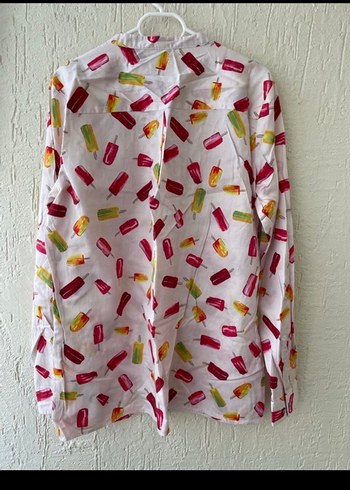 Uzun Kollu Düğmeli Pembe Batik Gömlek - Görsel 4