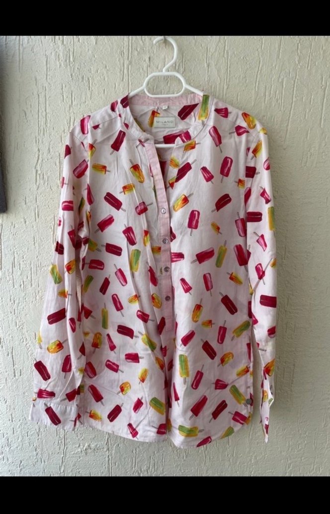 Uzun Kollu Düğmeli Pembe Batik Gömlek - Görsel 2