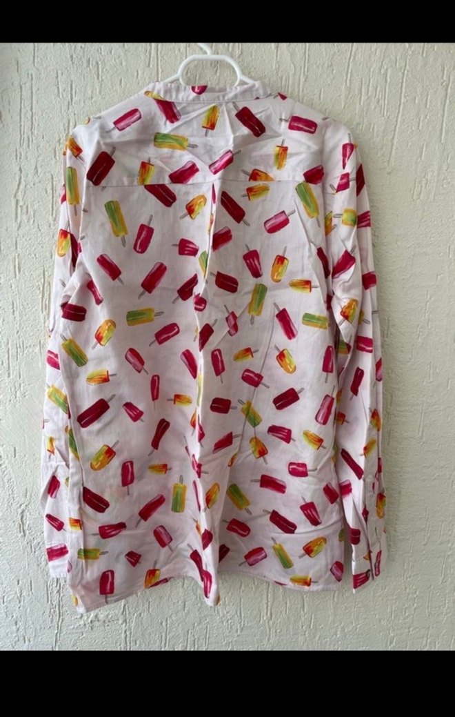 Uzun Kollu Düğmeli Pembe Batik Gömlek - Görsel 4