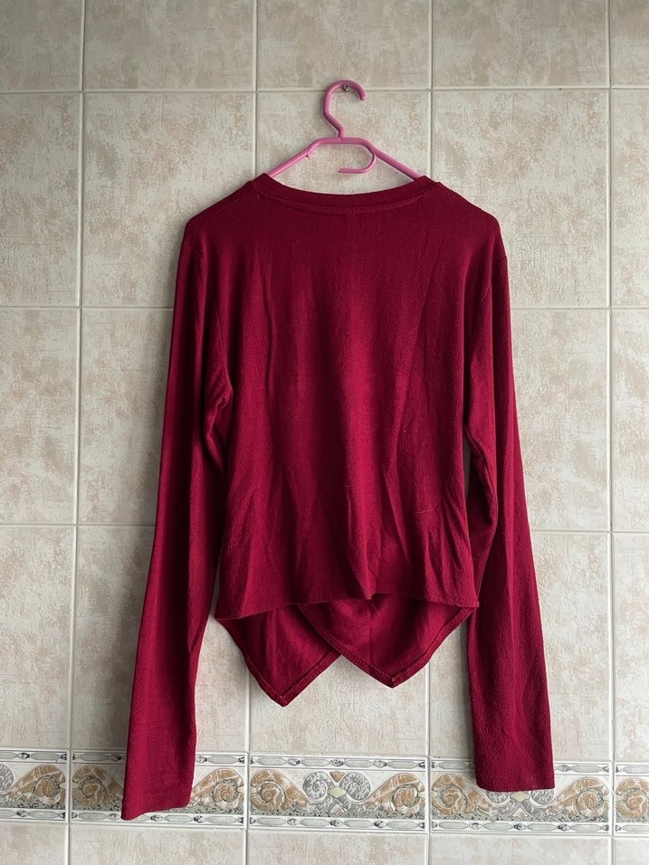 Bordo Uzun Kollu Bluz - Görsel 2