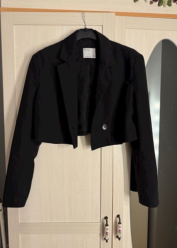 Düğmeli Siyah Mini Kadın Blazer Ceket