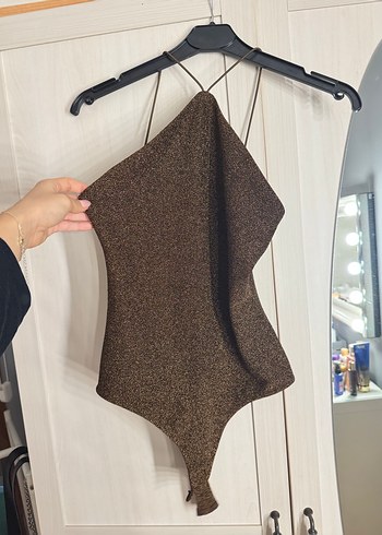 Kahverengi simli Kadın bodysuit