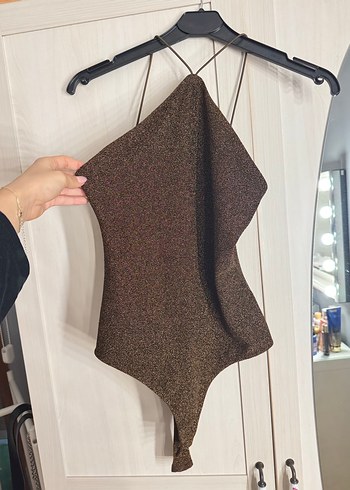 xs Beden Kahverengi simli Kadın bodysuit