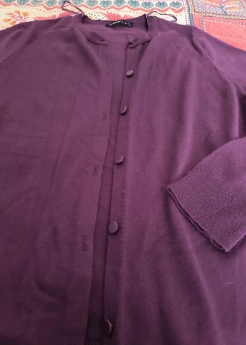 Mor Düğmeli Kadın Hırka - Görsel 2