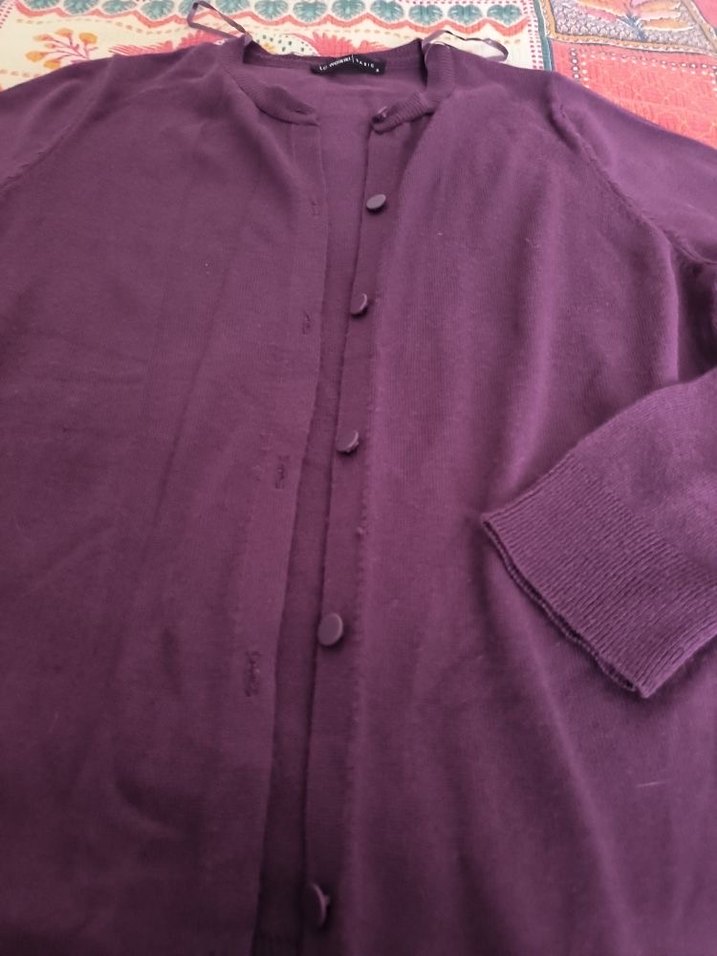 Mor Düğmeli Kadın Hırka - Görsel 2