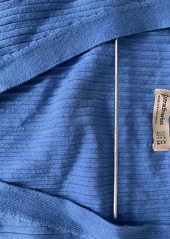 V Yaka Düğmeli Mavi Kadın Hırka - Görsel 5