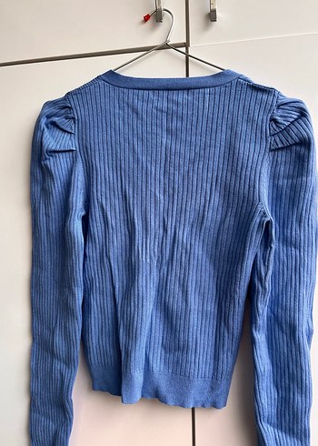 V Yaka Düğmeli Mavi Kadın Hırka - Görsel 4