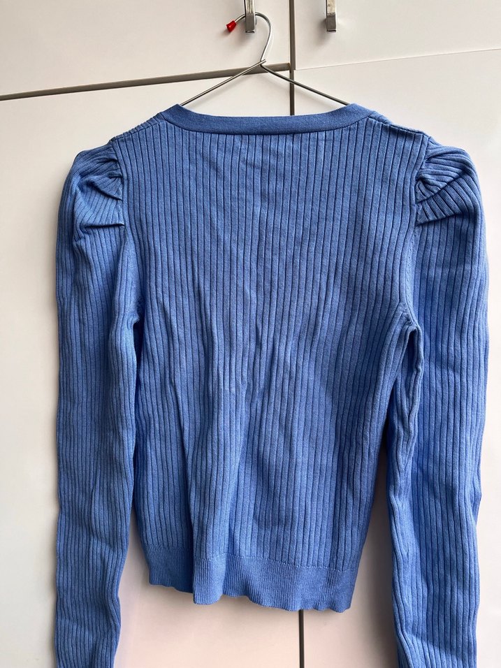 V Yaka Düğmeli Mavi Kadın Hırka - Görsel 4