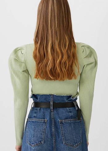 Düğmeli V Yaka Su Yeşili Kadın Hırka - Görsel 3