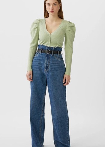 Düğmeli V Yaka Su Yeşili Kadın Hırka - Görsel 2