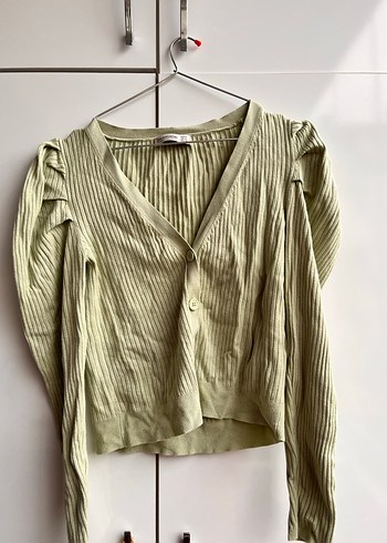 Düğmeli V Yaka Su Yeşili Kadın Hırka - Görsel 4