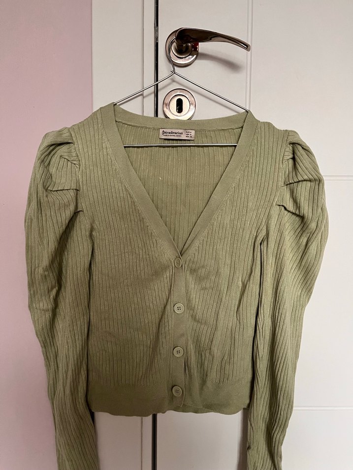 Düğmeli V Yaka Su Yeşili Kadın Hırka - Görsel 5