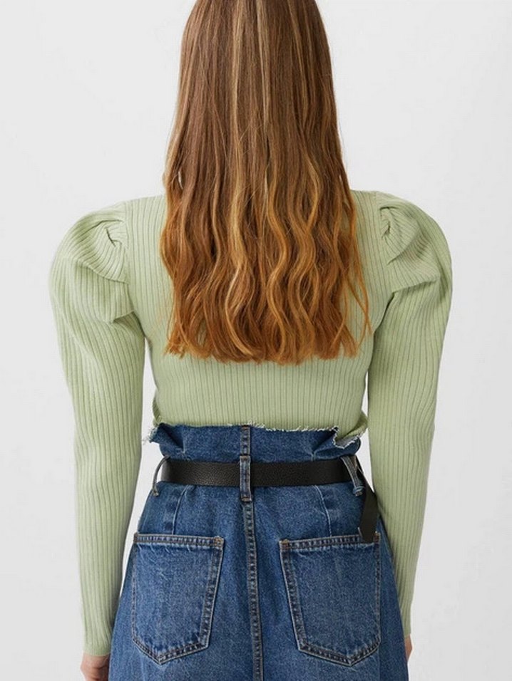 Düğmeli V Yaka Su Yeşili Kadın Hırka - Görsel 3