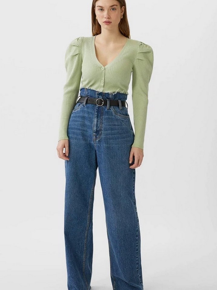 Düğmeli V Yaka Su Yeşili Kadın Hırka - Görsel 2