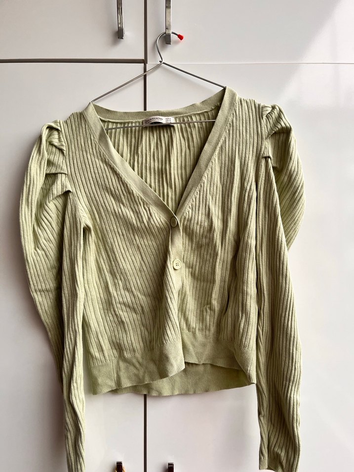 Düğmeli V Yaka Su Yeşili Kadın Hırka - Görsel 4