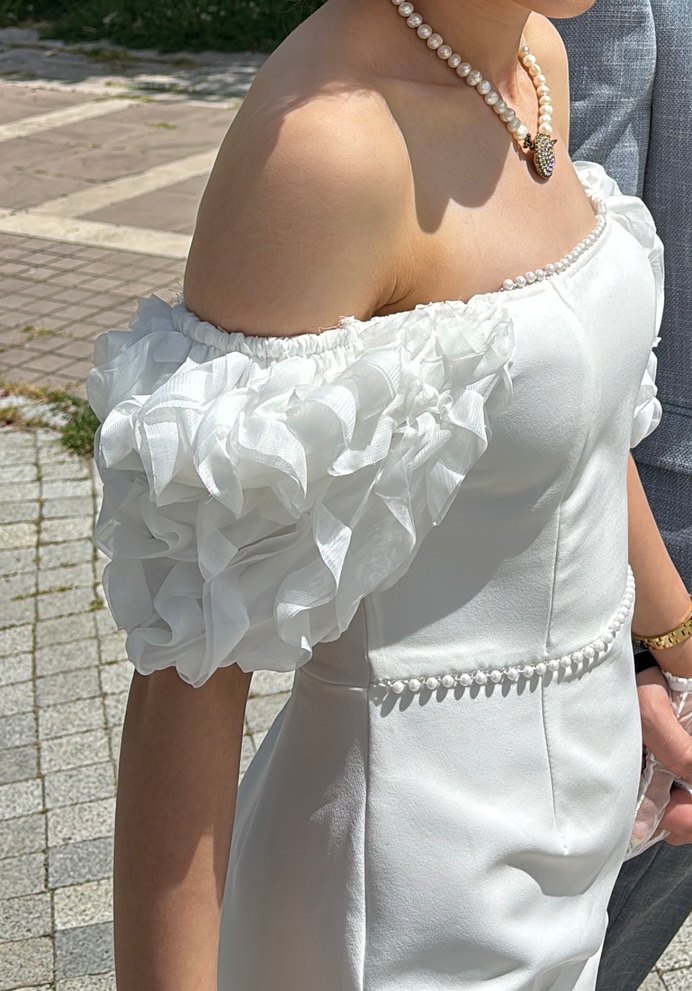 Nikah elbisesi İnci detaylı - Görsel 2