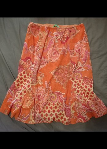 Turuncu desenli vintage fairycore bohem tarz midi boy Etek