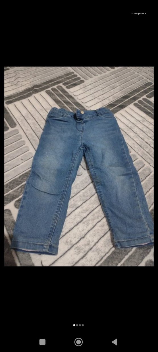 Kız Çocuk Mavi Batik Desen Kemerli Denim Pantolon - Görsel 4