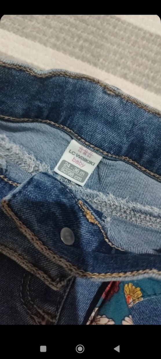 Kız Çocuk Mavi Batik Desen Kemerli Denim Pantolon - Görsel 2