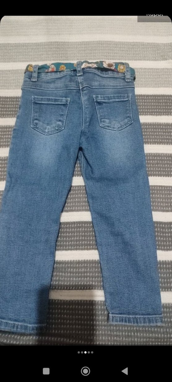 Kız Çocuk Mavi Batik Desen Kemerli Denim Pantolon - Görsel 5