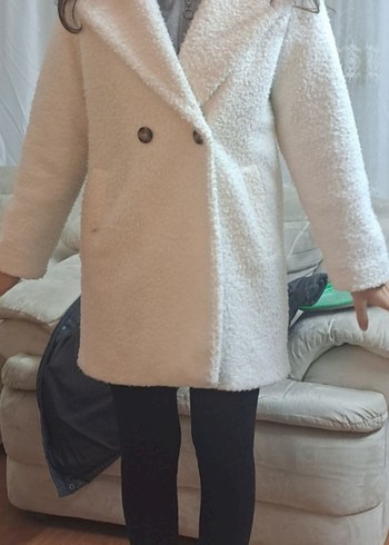 Düğmeli Beyaz Midi Kadın Kaban - Görsel 3