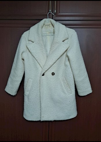 Düğmeli Beyaz Midi Kadın Kaban - Görsel 2