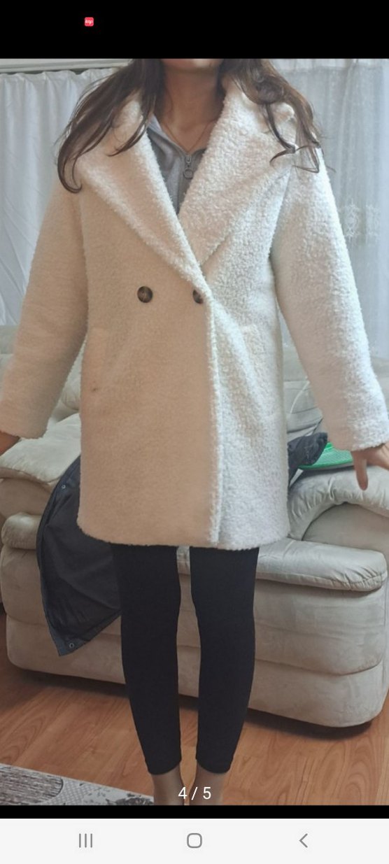 Düğmeli Beyaz Midi Kadın Kaban - Görsel 3