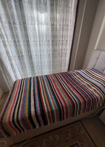 Çok Renkli Çizgili Örgü Battaniye/Yatak Örtüsü/Koltuk Örtüsü - Görsel 7