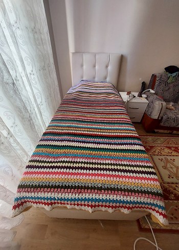 Çok Renkli Çizgili Örgü Battaniye/Yatak Örtüsü/Koltuk Örtüsü - Görsel 8