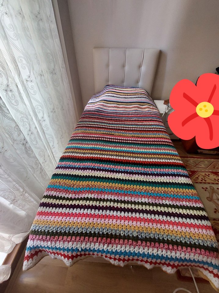 Çok Renkli Çizgili Örgü Battaniye/Yatak Örtüsü/Koltuk Örtüsü - Görsel 5