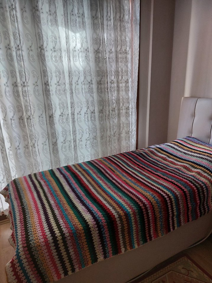 Çok Renkli Çizgili Örgü Battaniye/Yatak Örtüsü/Koltuk Örtüsü - Görsel 3