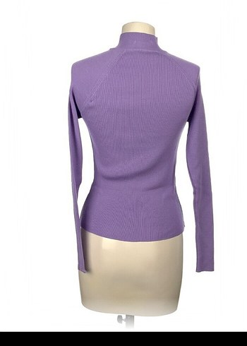 Düğmeli Yüksek Yaka Mor Triko Kazak - Görsel 3