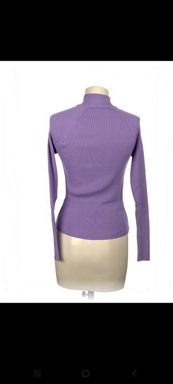 Düğmeli Yüksek Yaka Mor Triko Kazak - Görsel 3
