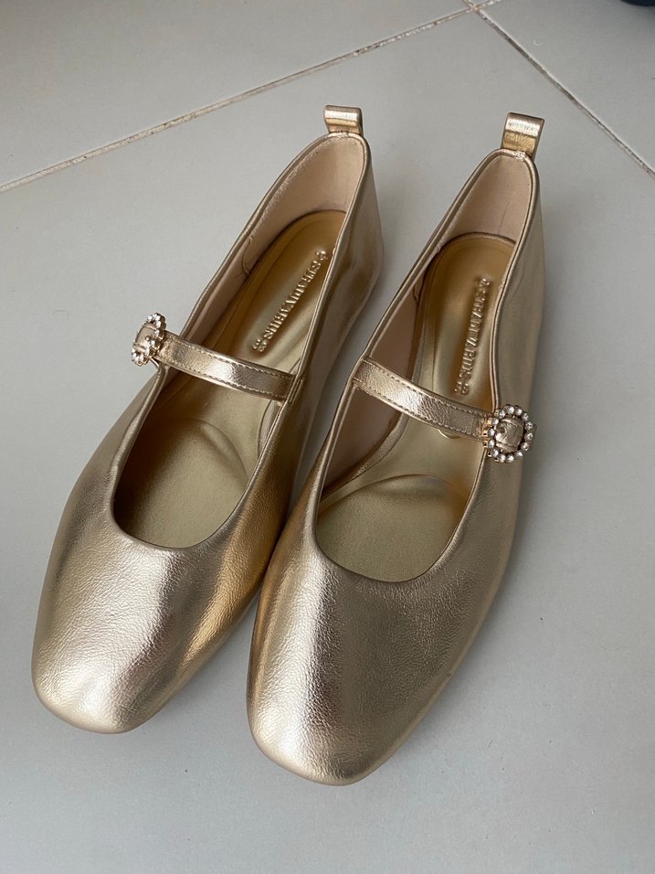 Kadın Altın Renkli Dolgu Topuklu Tokalı Babet - Görsel 4