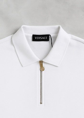 Versace VERSACE Erkek Beyaz Fermuarlı Polo Tişört