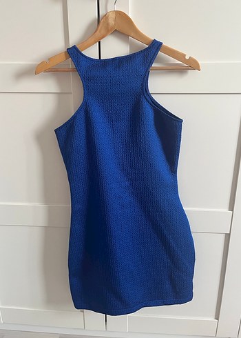 Mango Sade Mavi Kolsuz Midi Elbise - Görsel 4