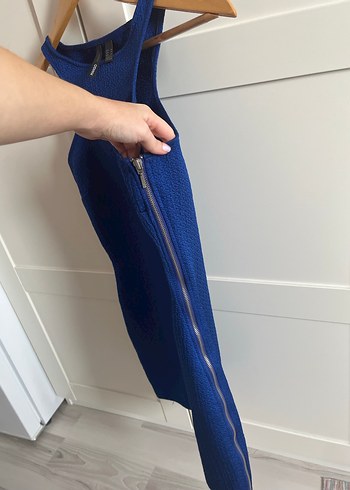 Mango Sade Mavi Kolsuz Midi Elbise - Görsel 3