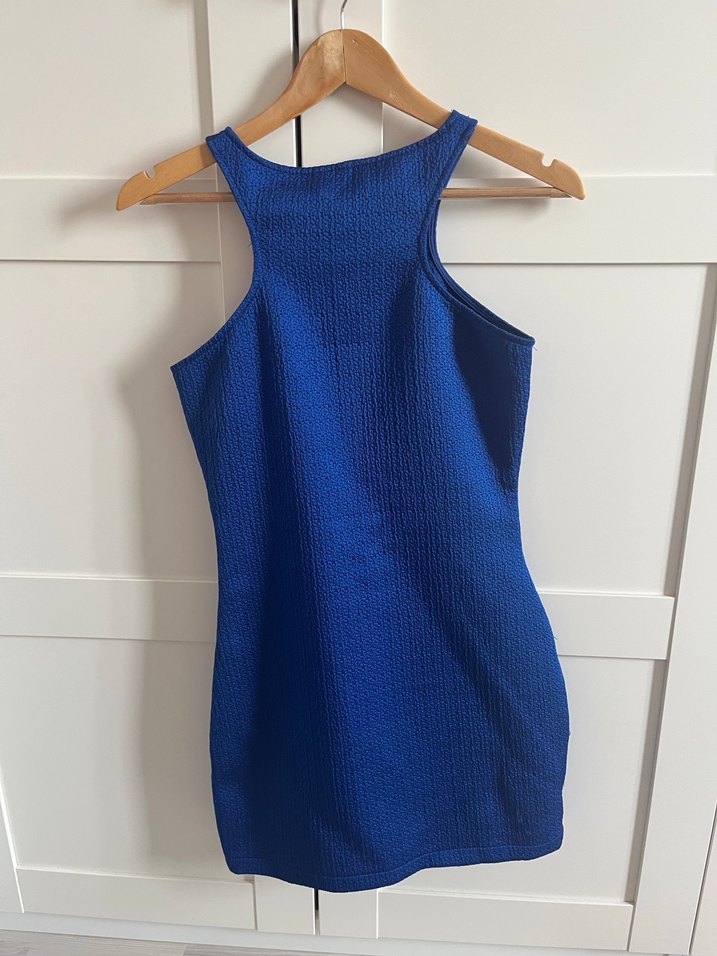 Mango Sade Mavi Kolsuz Midi Elbise - Görsel 4