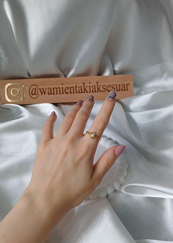 Çelik Ayarlamalı Vintage Beyaz Taşlı Yüzük - Görsel 2