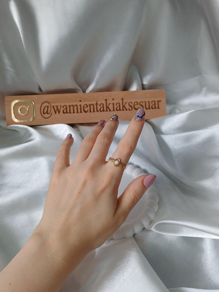 Çelik Ayarlamalı Vintage Beyaz Taşlı Yüzük - Görsel 2