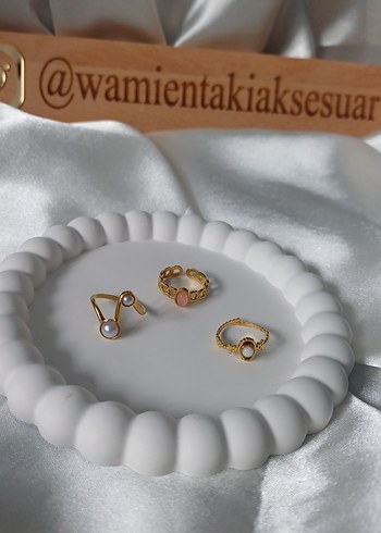 Çelik Ayarlamalı Vintage 2'li Beyaz Taşlı Yüzük - Görsel 4