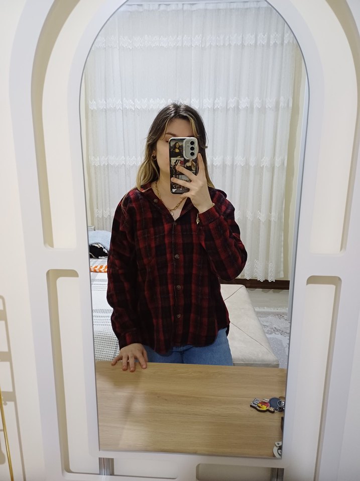 Kadın Ekoseli Şapkalı Gömlek - Görsel 2