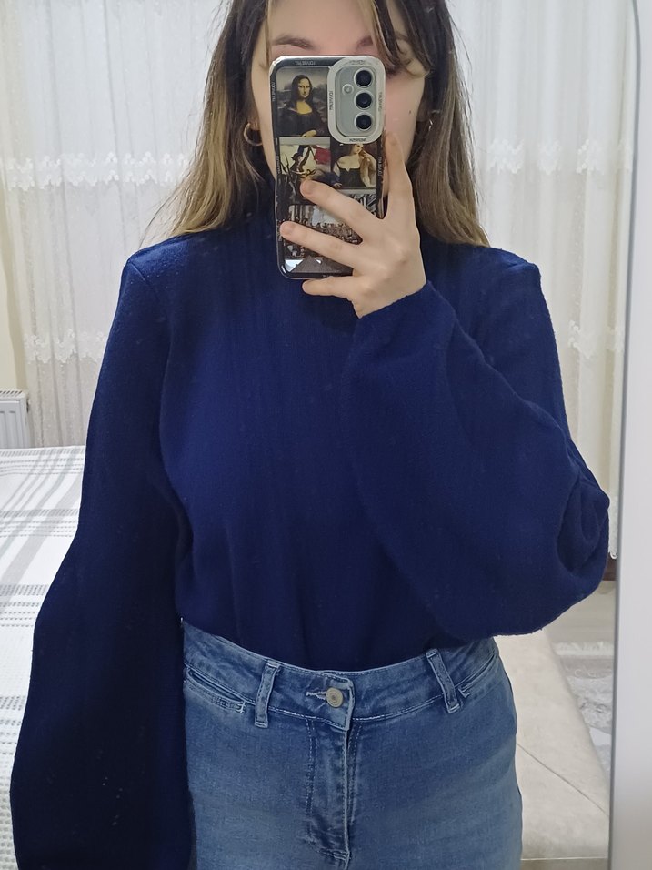 Kadın Lacivert Boğazlı Kazak - Görsel 2