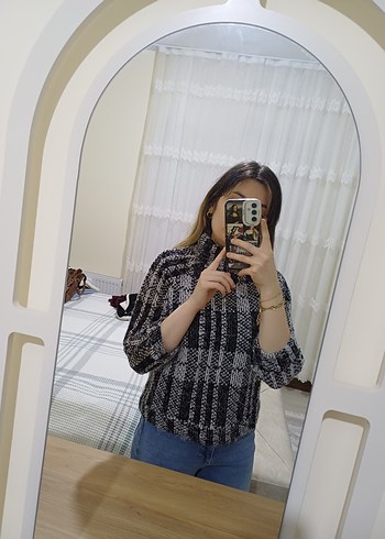 Siyah- Beyaz Boğazlı Triko Kazak - Görsel 2