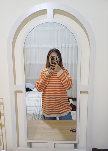 Turuncu Çizgili Salaş Tunik - Görsel 4