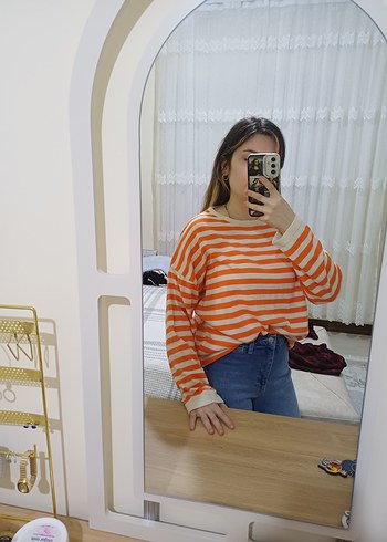 Turuncu Çizgili Salaş Tunik - Görsel 3