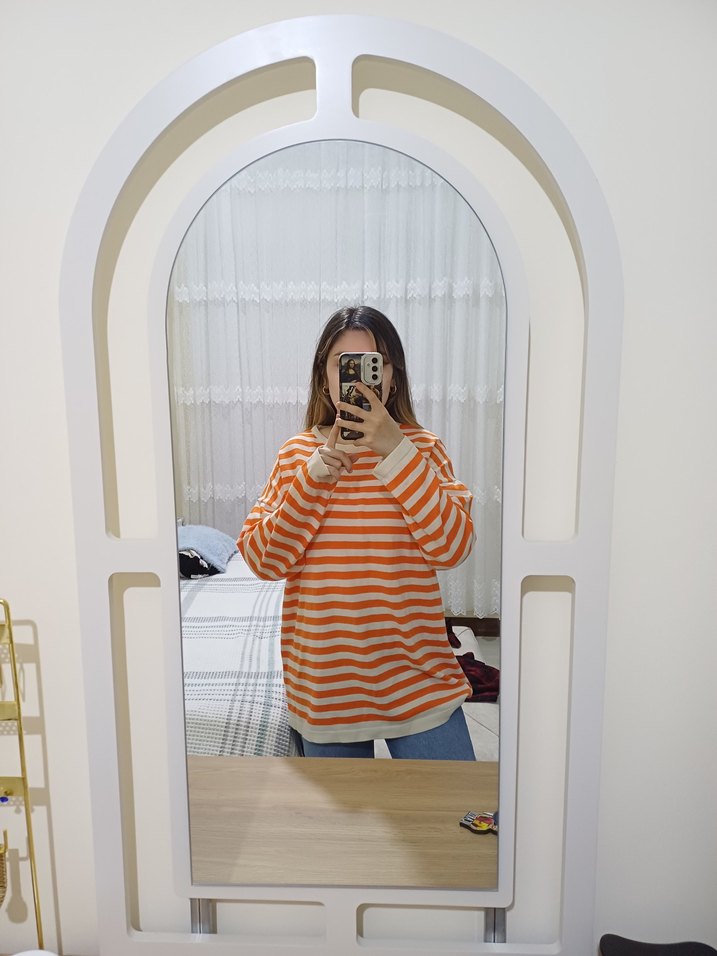 Turuncu Çizgili Salaş Tunik - Görsel 4