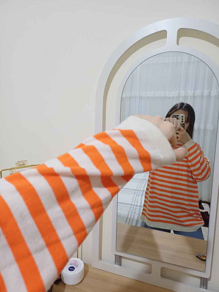 Turuncu Çizgili Salaş Tunik - Görsel 5